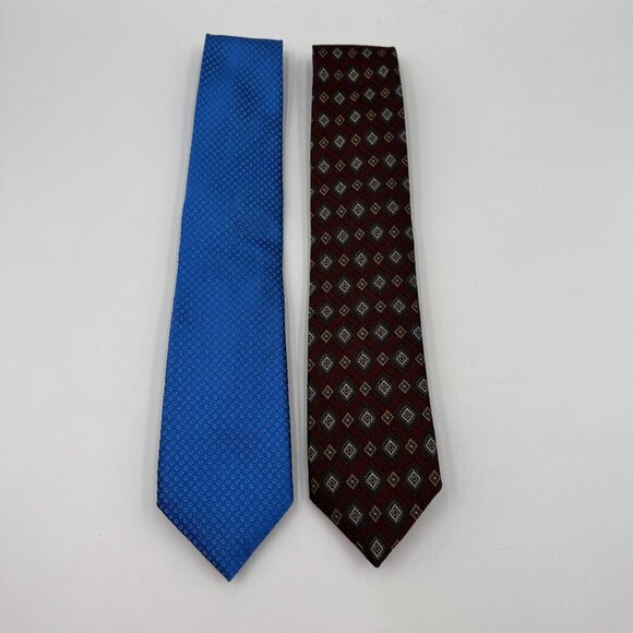 J.Z. Gallery Collection Luxury 100% Silk Ties Bundle Blue & Burgundy Geometric D - Picture 1 of 7